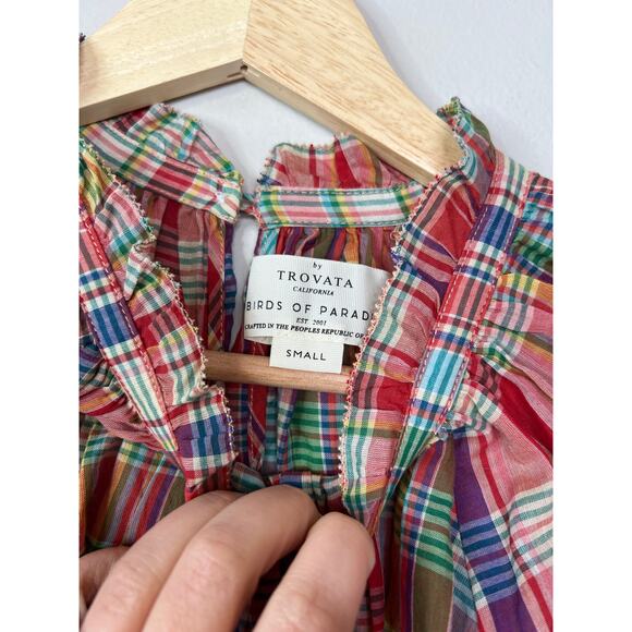 NWT Birds of Paradise Shelia Tapestry Red Plaid Balloon Sleeve Blouse Top - Picture 6 of 8